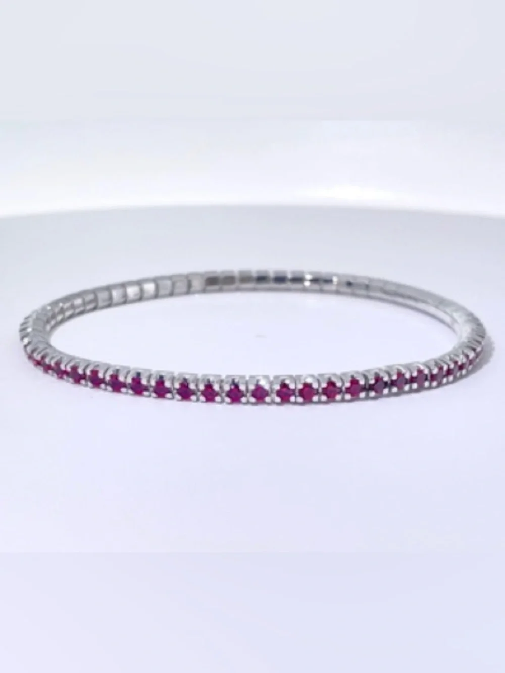 14K White Gold Lab Ruby Stretch Tennis Bracelet